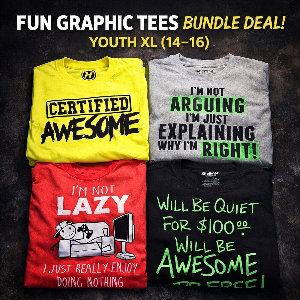 Graphic T-Shirt Bundle Lot of 4 | Youth XL 14–16 | Funny Slogan Tees